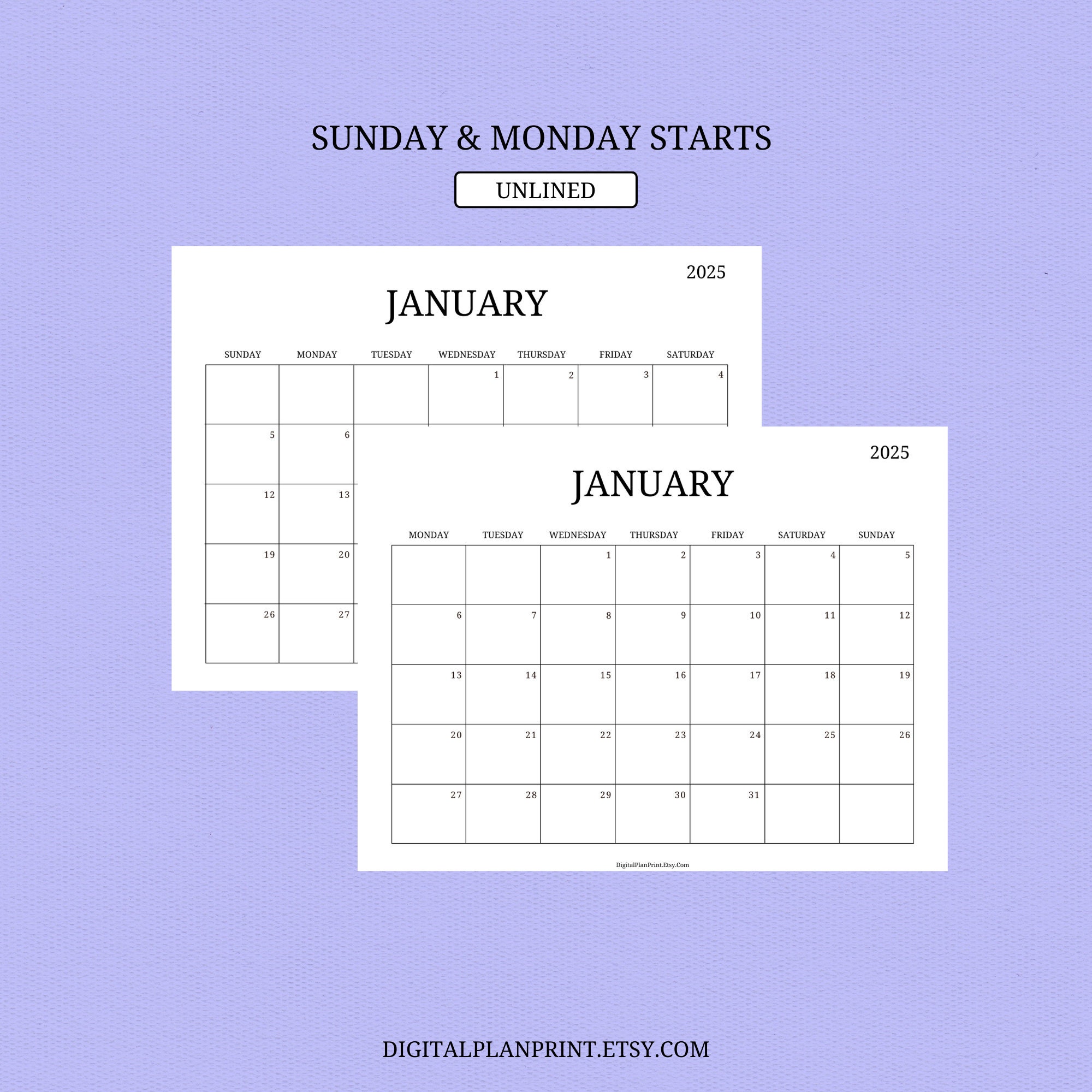 2025 Monthly Calendar,printable,minimalist Style black Color Design,pdf