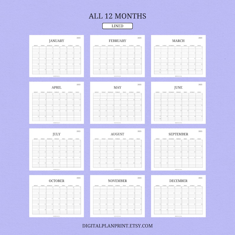 2025 Monthly Calendar,printable,minimalist Style -black Color Design ...