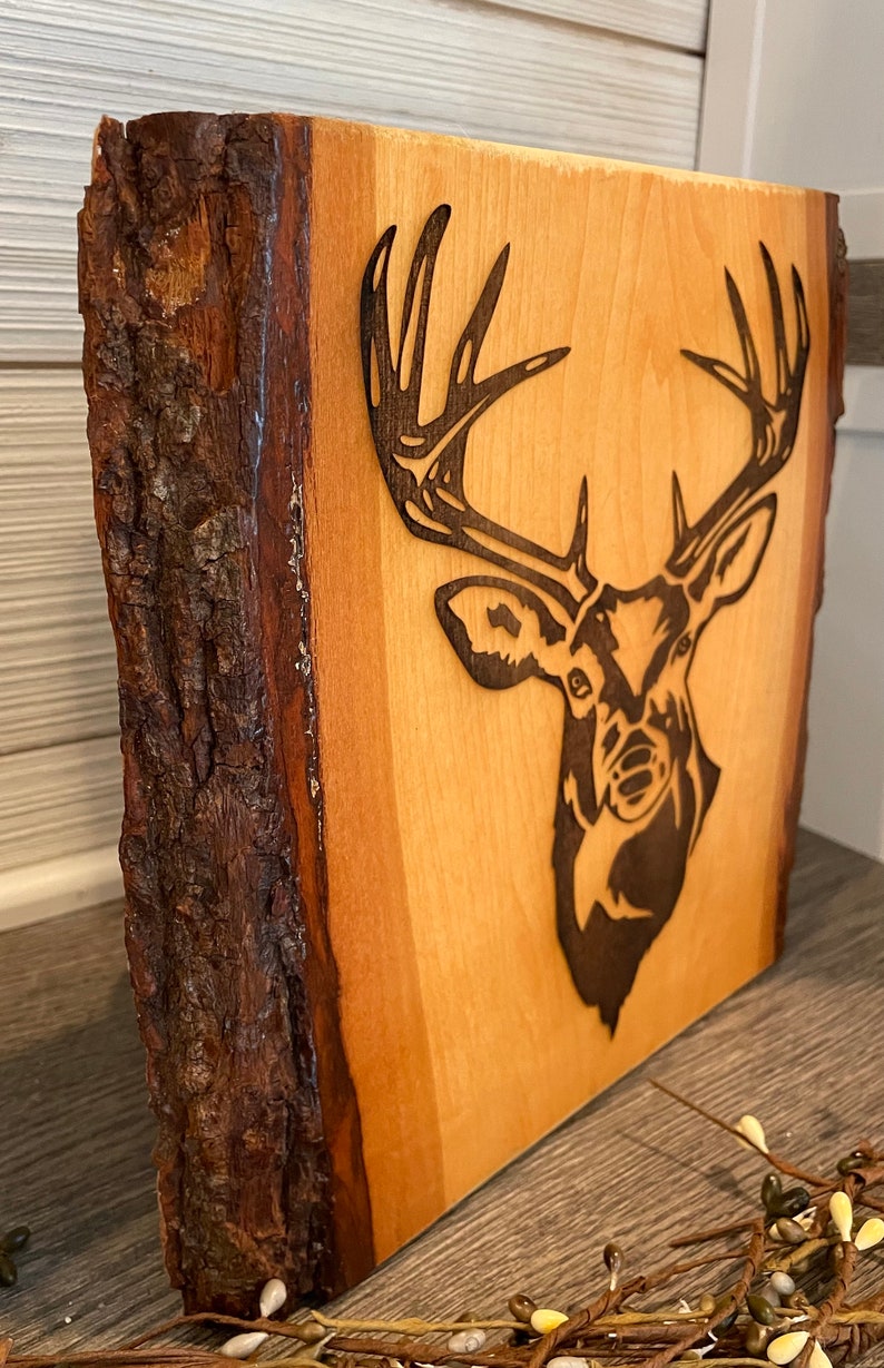 Rustic Live Edge Buck Laser Engraved Wood Plaque Etsy