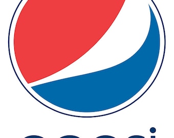 May include: The Pepsi logo features a red, white, and blue circle with a wave design. The word "Pepsi" is written in a blue, bold font below the circle.