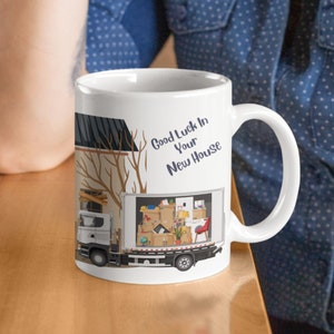 Keramische mok 11oz, veel geluk in je nieuwe huismok, bewegende mok, cadeau voor buurman, cadeau voor vriend, huisverhuizing, vaarwel,