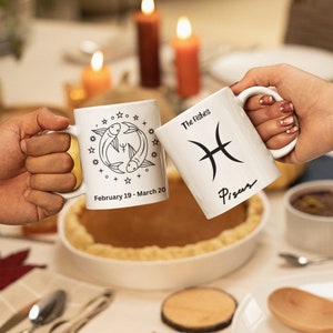 Keramische mok 11oz Vissen, Zodiac collector's item, drinkgerei met astrologiethema, geboortetekenmok, februari maart verjaardag, horoscoopmok,