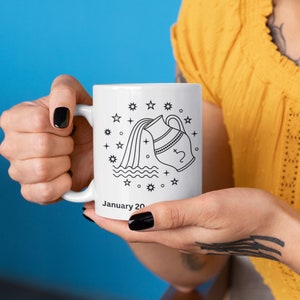 Tasse en céramique 11oz Verseau, Constellation du Verseau, Anniversaire de janvier et février, Astrologie du Verseau, Symbole du zodiaque Verseau, Signe porteur d’eau