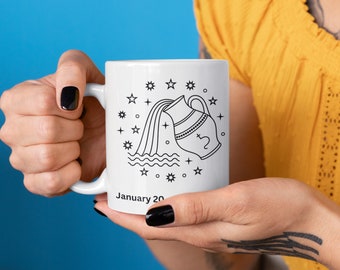 Ceramic Mug 11oz Aquarius, Aquarius Constellation, January February Birthday, Aquarius Astrology, Aquarius Zodiac Symbol, Water Bearer Sign