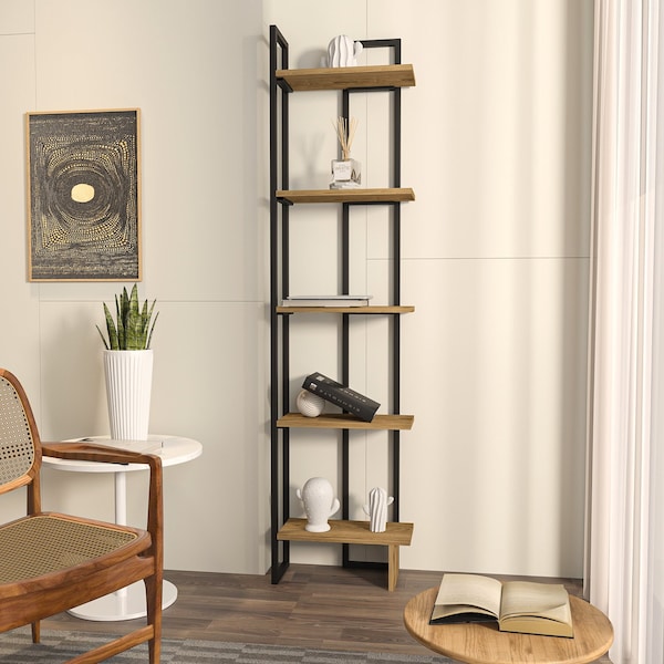 Industrial Rustic Look Corner Bookcase Bookshelf Shelving Unit