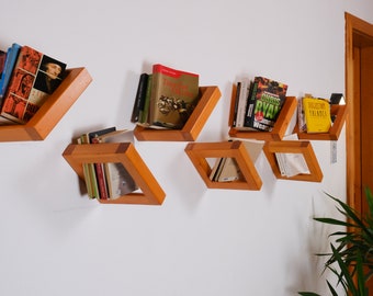 Decoplus - Handmade Wood Wall Shelves Book Shelf, Modular Floating Bookcase, Wall Mounted Shelves, Book Stand, Decorative Library