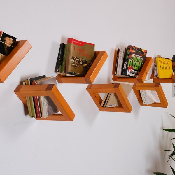 Decoplus - Handmade Wood Wall Shelves Book Shelf, Modular Floating Bookcase, Wall Mounted Shelves, Book Stand, Decorative Library