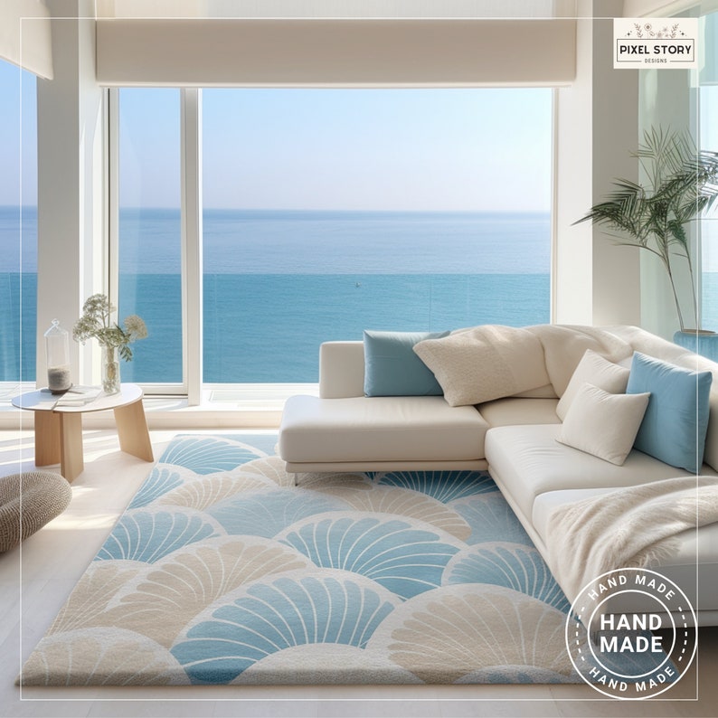 Beach House Coastal Living Room Rug Blue Seaside Beach House Etsy UK