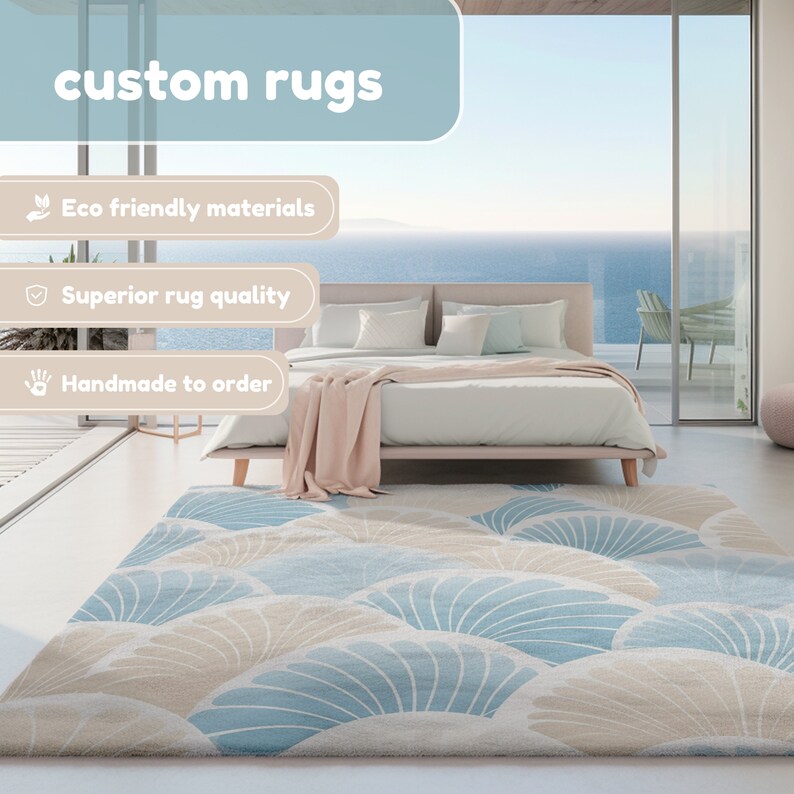 Beach House Coastal Living Room Rug Blue Seaside Beach House Decor Rug