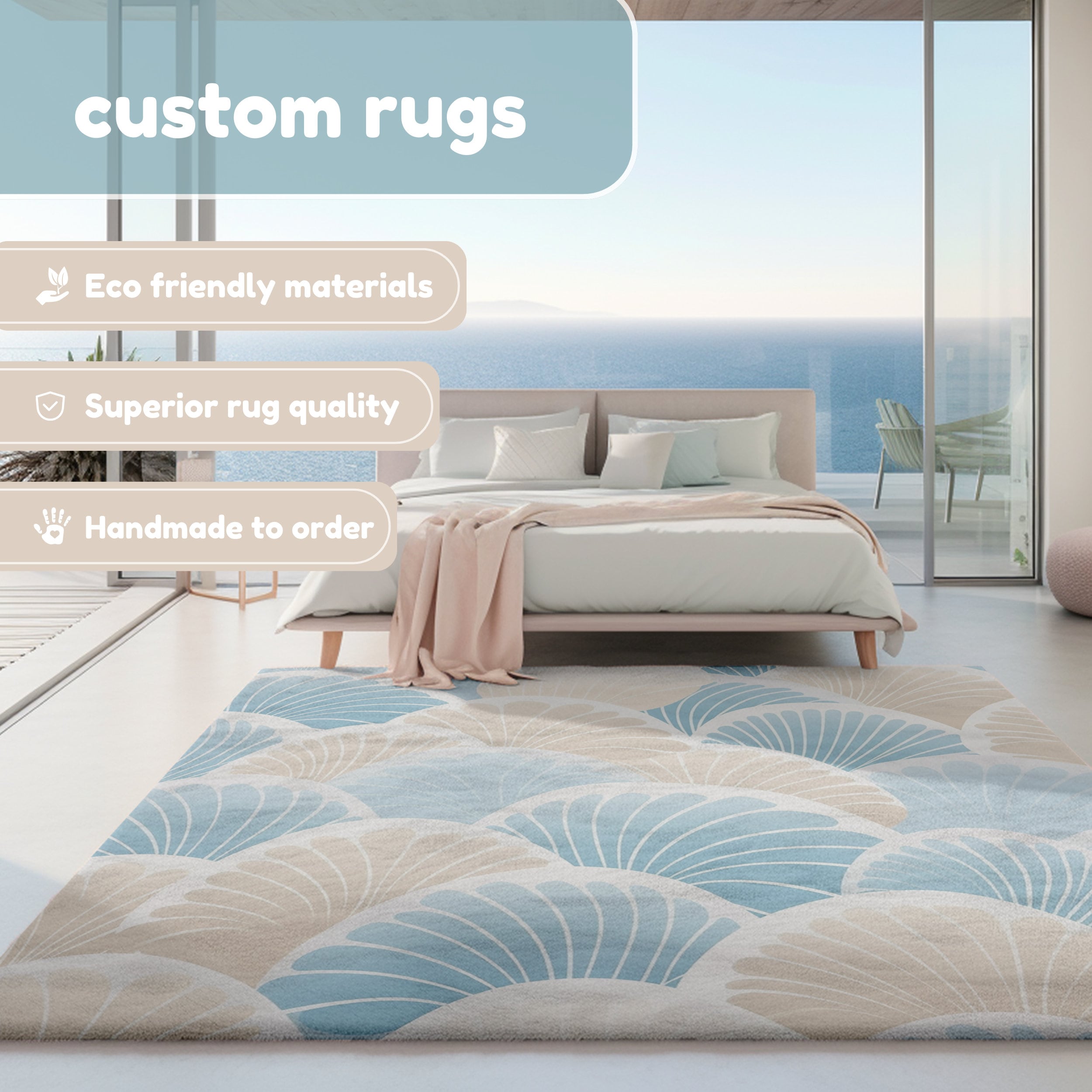 Beach House Coastal Living Room Rug Blue Seaside Beach House Decor Rug