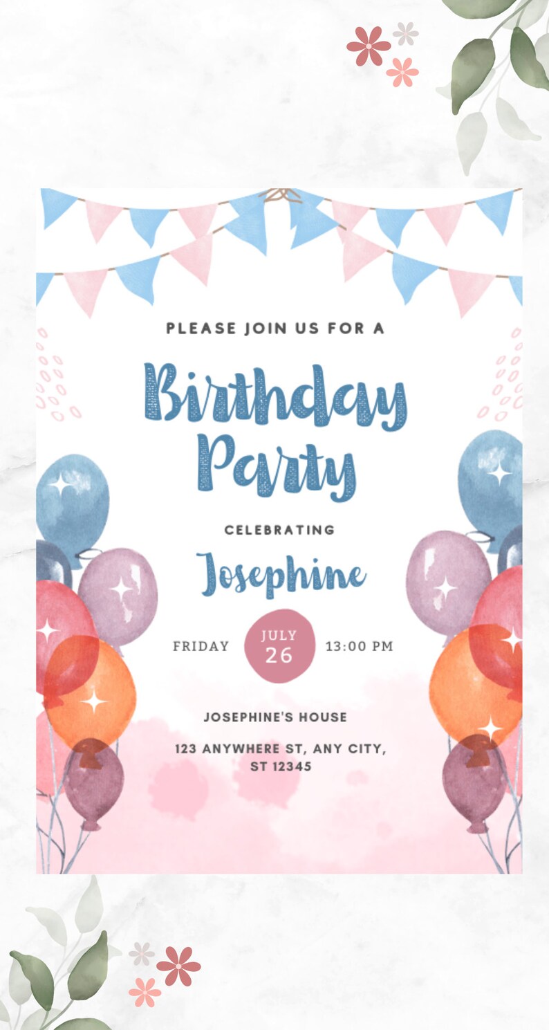 Printable Birthday Party Invite Kids Digital Download Party Etsy UK