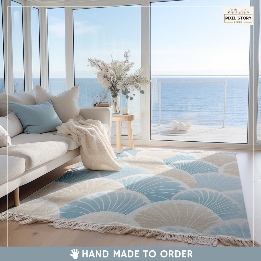 Beach House Coastal Living Room Rug Blue Seaside Beach House Etsy UK