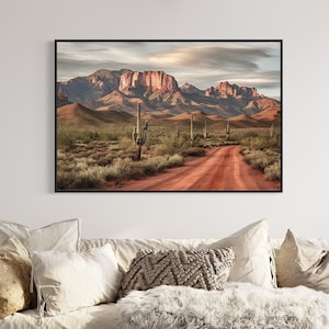 Arizona Desert Landscape Wall Art The Four Peaks With Saguaros Wall Art - Southwestern Painting Canvas Print - Framed Unframed Ready To Hang