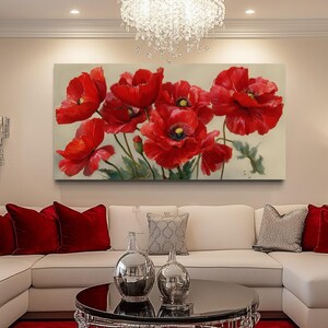 Red Poppy Flower Canvas Print For Living Room - Bold Floral Wall Art With White Background, Elegant Statement Piece For Modern Decor
