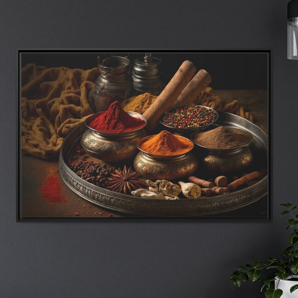 Kitchen Wall Art -Indian Spices Painting Canvas Print - Dining Room Decor - Framed Or Unframed Ready To Hang