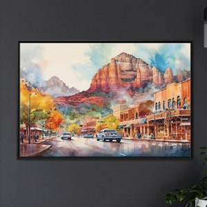 Downtown Sedona Arizona Watercolor Retro Painting - Travel Poster Or Canvas Print,  Framed Or Unframed Ready To Hang