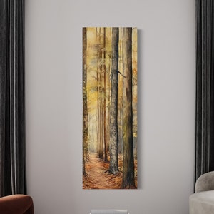 Tall Narrow Vertical Forest Wall Art Cabin Decor Trees Painting Canvas Print, Rustic Neutral Cabin Lodge Ready To Hang