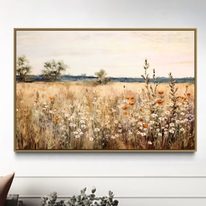 Wildflowers Field Canvas Print - Retro Botanical Boho Painting - Farmhouse Wall Art Framed, Unframed, Ready To Hang