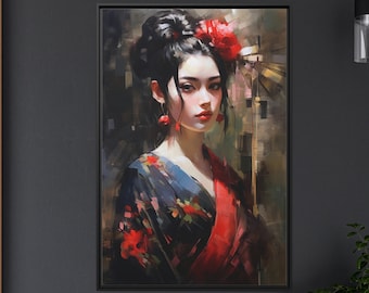 Beautiful Geisha Wall Art - Japanese Oil Painting Poster Or Cavas Print, Framed Unframed Ready To Hang