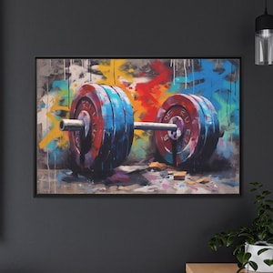 Gym Wall Art - Graffiti Barbell Painting Canvas Print - Motivational Fitness Home Gym Decor -  On Canvas Framed/Unframed Ready To Hang