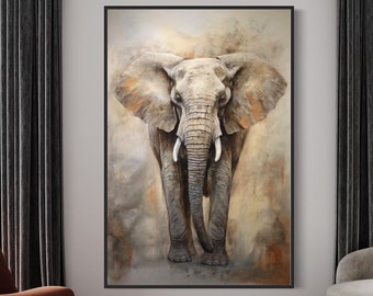 Arte de la pared del elefante africano, pintura abstracta impresión de lienzo extra grande, cueva del hombre, decoración de la sala de juegos, enmarcado o sin marco listo para colgar