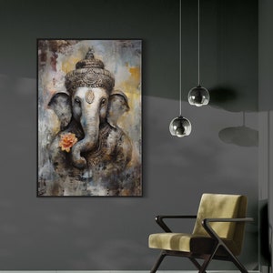 Lord Ganesha Wall Art, Ganapati Abstract Painting Extra Large Canvas Print, Indian Deity Wall Art Framed Or Unframed Ready To Hang