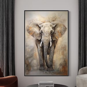 African Elephant Wall Art, Abstract Painting Extra Large Canvas Print, Man Cave, Game Room Decor, Framed Or Unframed Ready To Hang