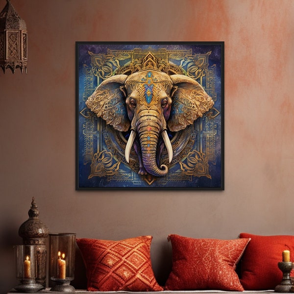 Mandala Elephant Wall Art - Indian Elephant Painting Canvas Print - Indian Wall Decor, Spiritual Meditation Decor Framed Ready To Hang