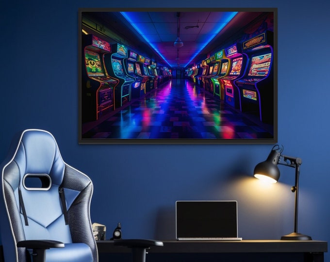 Game Room Decor Neon Arcade Wall Art, Retro Painting Canvas Print - Man Cave Wall Art, Gift For Gamers Framed/Unframed Ready To Hang