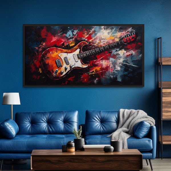 Red Electric Guitar Wall Art - Abstract Music Room Decor - Guitar Painting Canvas Print, Gift For Musicians Framed Ready To Hang