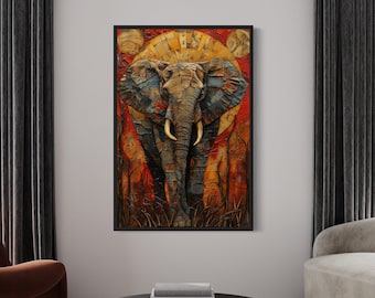 Afrikanische Wand Kunst Abstrakte Elefant Malerei Leinwanddruck, extra große moderne abstrakte Wohnzimmer-Wand-Dekor gerahmt fertig zum Aufhängen