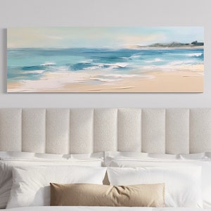 Calm Ocean Beach Wall Art Panoramic Canvas Print - Neutral Coastal Minimalist Landscape - Over Bed Wall Art - Framed/Unframed Ready To Hang