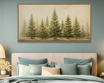 Abstract Fir Tree Forest Painting Canvas Print, Minimalist Farmhouse Wall Art, Sage Green Wall Decor Living Room Wall Decor Ready To Hang