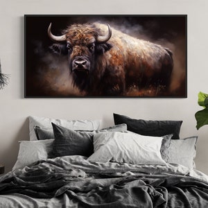 American Buffalo Extra Large Wall Art - Farmhouse, Living Room Art - Bison Painting Printed On Canvas Framed, Unframed, Ready To Hang