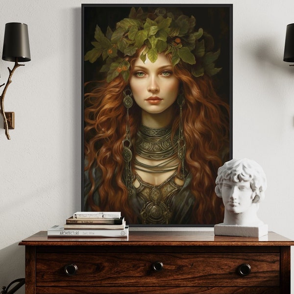 Brigid Celtic Goddess Wall Art Canvas - Goddess of Poetry, Healing, and Blacksmithing - Mythology Painting Framed Or Unframed Ready To Hang