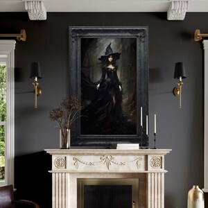 Witch In Dark Forest Painting Canvas PRINT, Victorian Portrait Artwork Gothic Decor, Dark Academia Wall Art Framed Ready To Hang