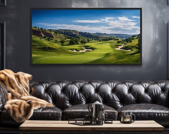 Golf Course Painting Extra Large Canvas Print - Man Bedroom Decor, Man Cave, Office Wall Art Framed, Unframed, Ready To Hang