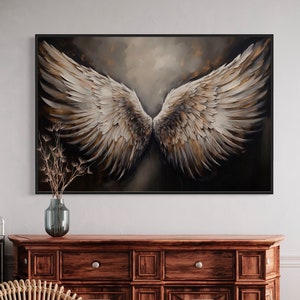 Angel Wings Wall Art - Abstract Oil Painting Printed on Canvas - Religious Painting - Framed Ready To Hang