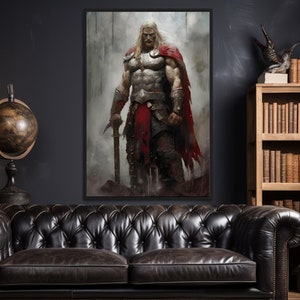 Thor Norse God of Thunder, Lightning, Storms Painting Canvas Print - Thor Wall Art - Nerd Room Decor - Framed Unframed Ready To Hang