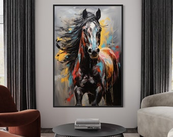 Colorful Horse Wall Art, Abstract Vibrant Horse Painting Extra Large Canvas Print, Man Cave Decor, Framed Or Unframed Ready To Hang