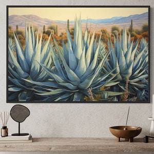 Desert Agave Wall Art Printed On Canvas - Horizontal Painting Southwestern Decor - With or Without Frame Ready To Hang