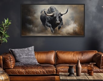 Charging Bull Painting Extra Large Canvas Print - Man Cave Decor, Office, Game Room Art -  Framed, Unframed, Ready To Hang