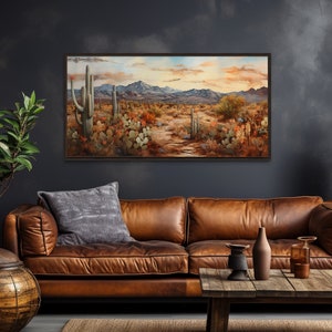 Desert Landscape With Cacti Wall Art Extra Large Canvas- Southwestern Painting - Sonoran  Desert  Framed, Unframed, Ready To Hang