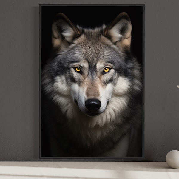 Wolf Photography Style Painting Cavas Print, Wolf Wall Art, Man Cave Wall Art, Game Room Decor, Framed Unframed Ready To Hang