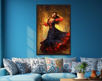 Mexican Wall Art - Woman Dancing Traditional Latin Dance Painting Canvas Print Framed Unframed Ready To Hang