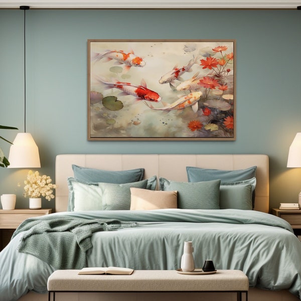 Koi Fish Wall Art, Zen Painting Canvas Print, Tranquil Wall Art, Japanese Wall Decor Framed Ready To Hang