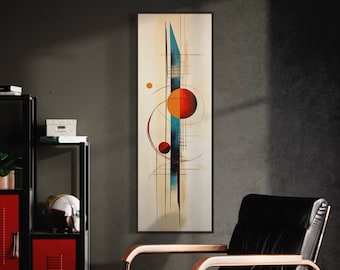 Arte de pared vertical moderno, alto y estrecho de mediados de siglo, impresión de lienzo de pintura elegante, arte de pared vertical largo, obras de arte altas listas para colgar