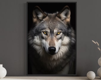 Wolf-Fotografie-Stil, Gemälde, Cavas-Druck, Wolf-Wandkunst, Männerhöhlen-Wandkunst, Spielzimmer-Dekor, gerahmt, ungerahmt, fertig zum Aufhängen