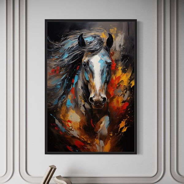 Colorful Horse Painting Extra Large Canvas Print, Vibrant Wall Decor, Framed Horse Portrait Ready To Hang