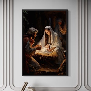 Nativity Wall Art, Birth of Baby Jesus Painting Canvas PRINT, Christian Wall Art, Bible Scene Wall Decor Framed Or Unframed Ready To Hang